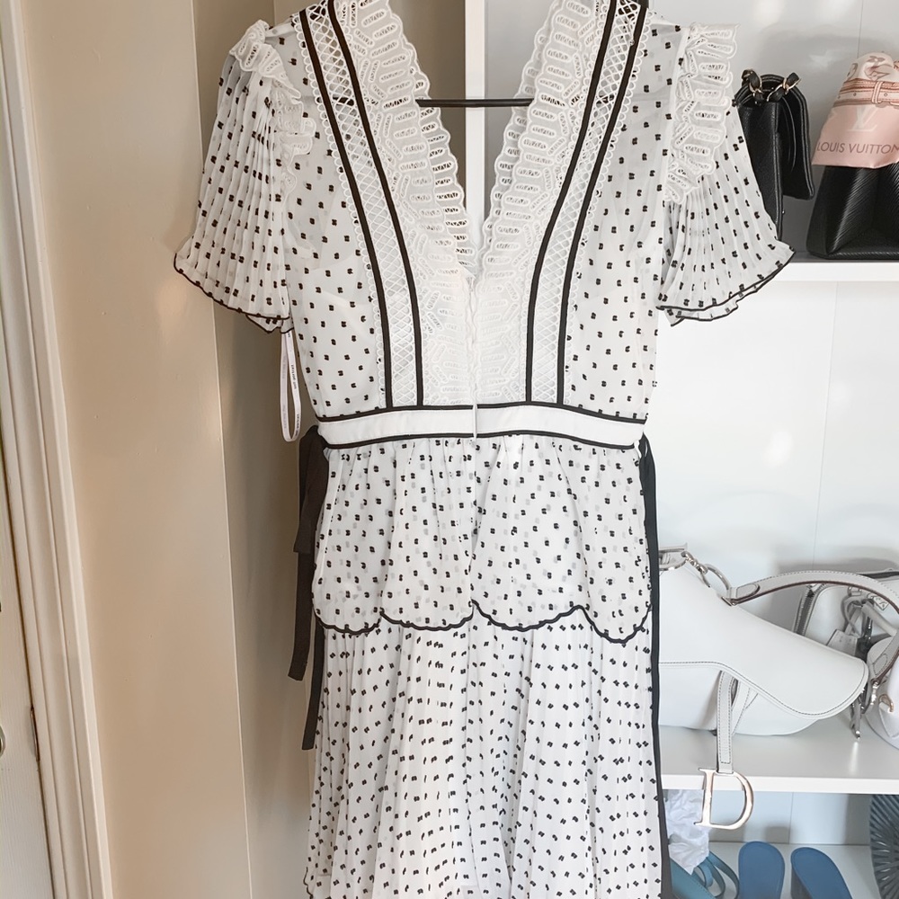 Self portrait polka dot lace trim ruffle dress UK6 - Picture 2 of 5